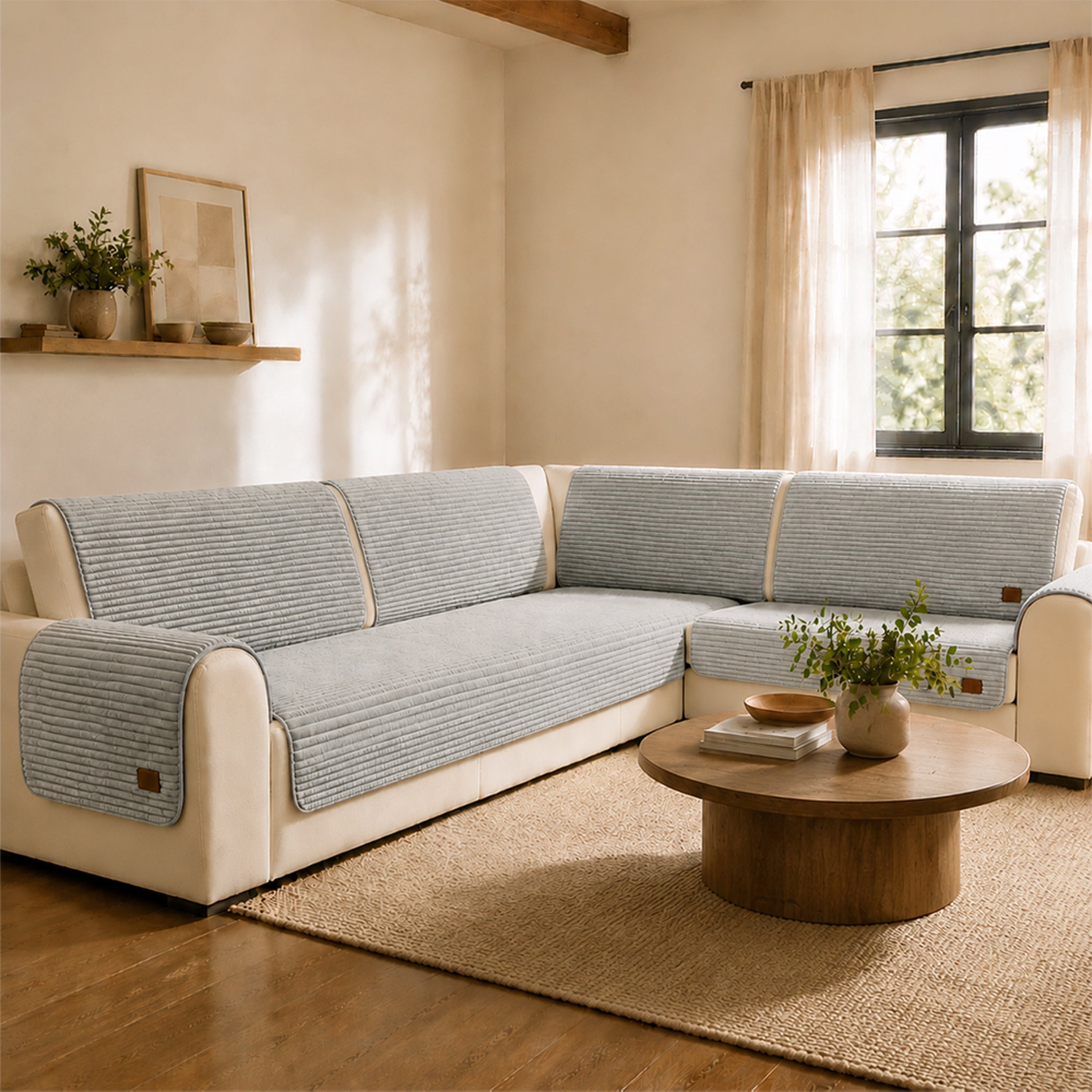 Furry Striped Sofa Protection Non-Slip Couch Cover - Solid