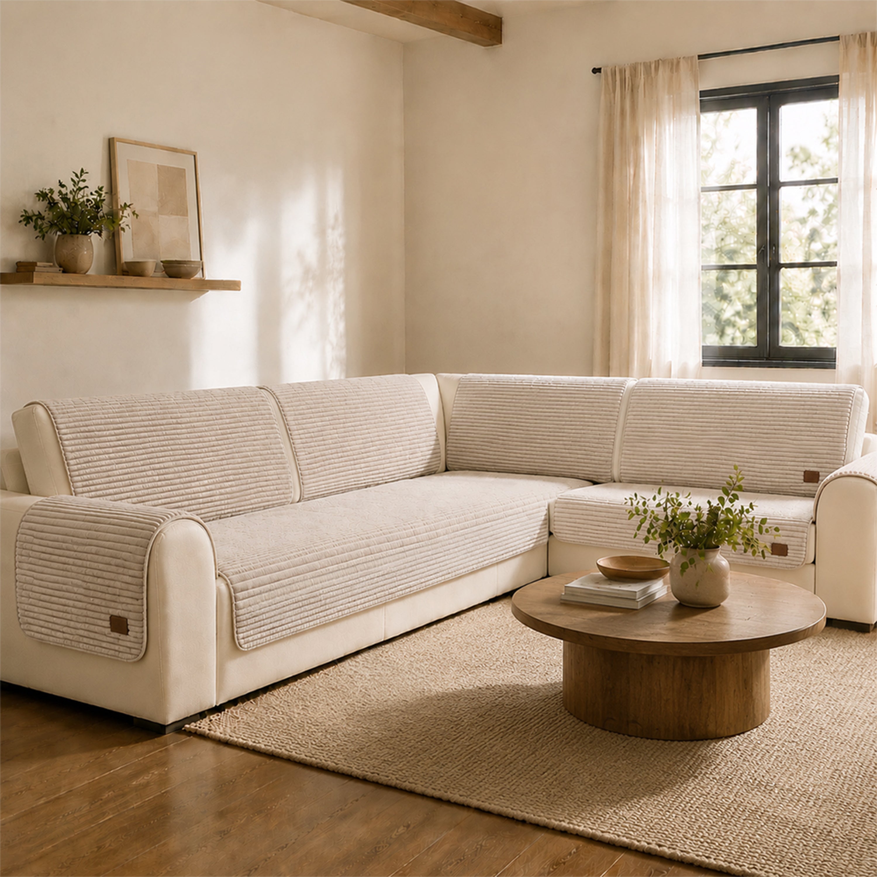 Furry Striped Sofa Protection Non-Slip Couch Cover - Solid