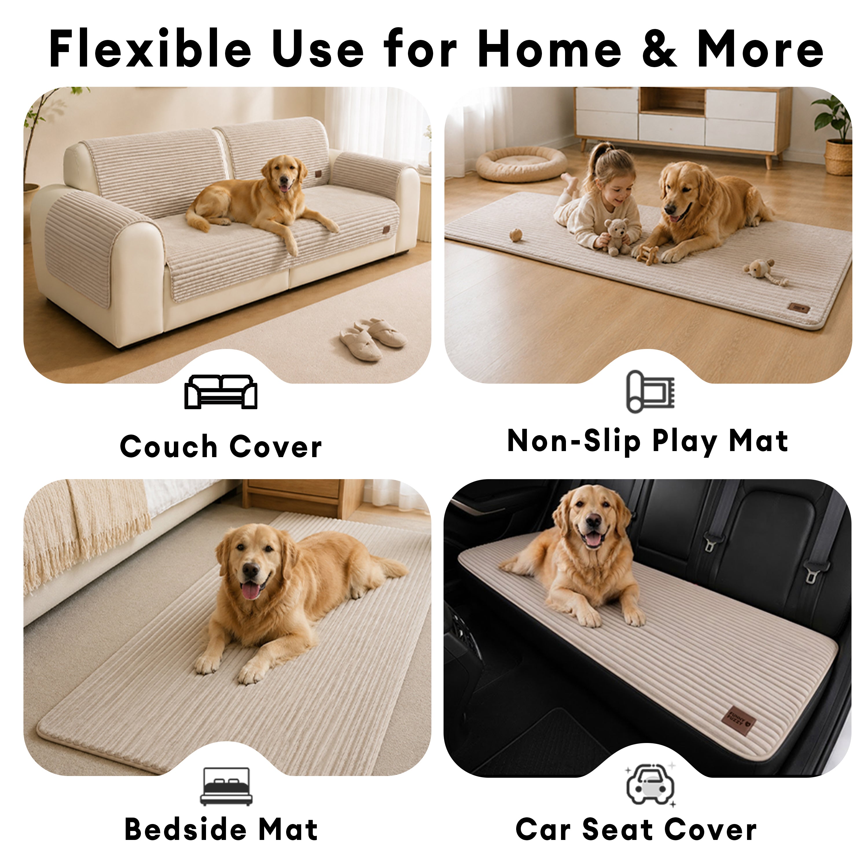 Furry Striped Sofa Protection Non-Slip Couch Cover - Solid