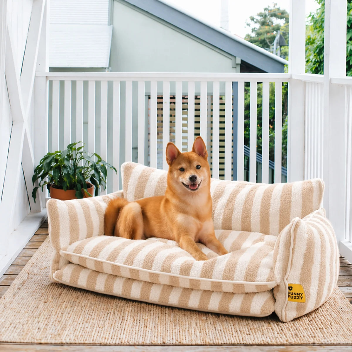 Trendy Striped Faux Lambswool Double Layer Garden Outdoor Dog & Cat Sofa Bed