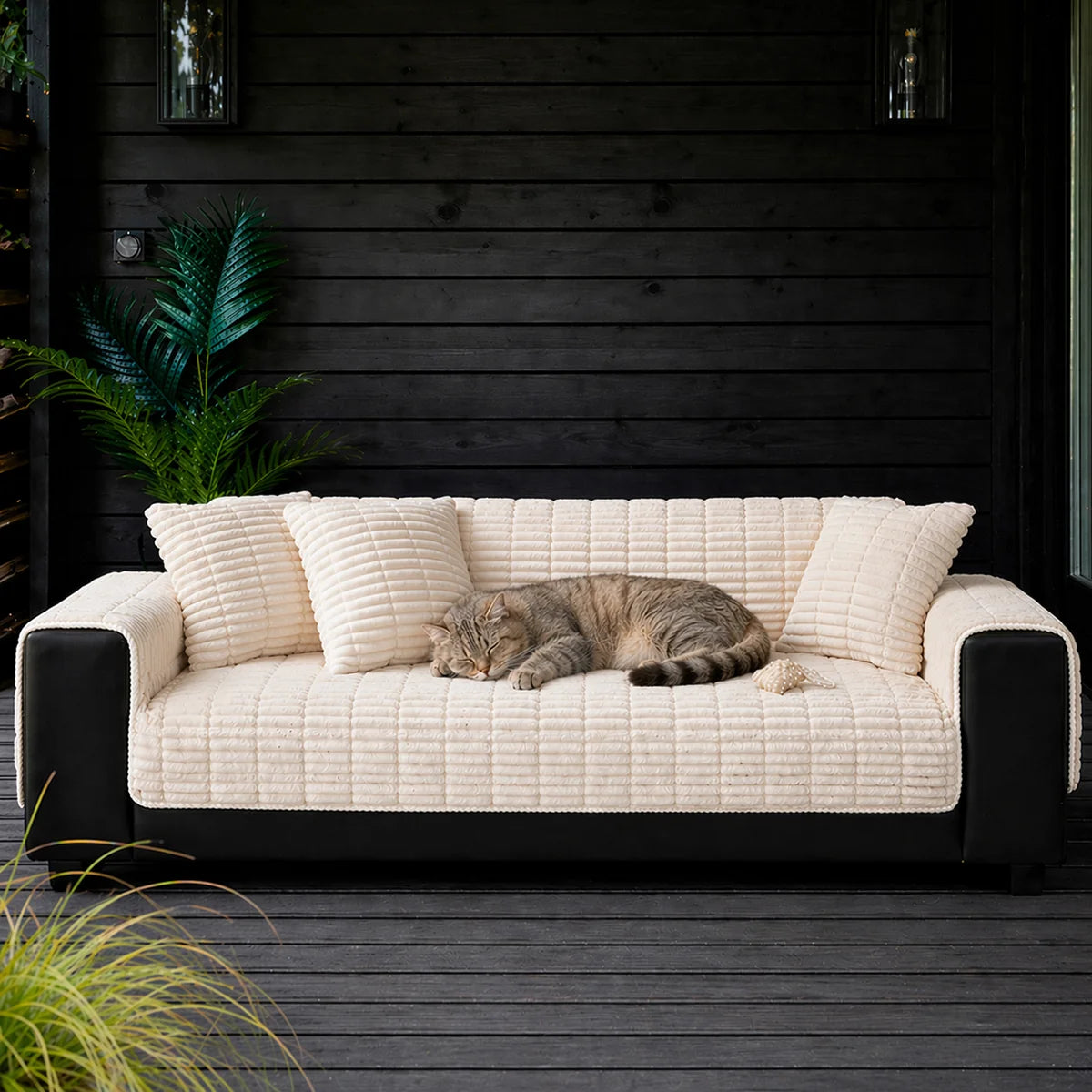 Waterproof One-Piece Cozy Flannel Sofa Protection Non-Slip Outdoor Garden Sofa Cover