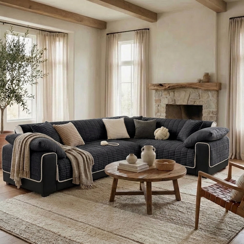 Waterproof One-Piece Cozy Flannel Sofa Protection Non-Slip Corner Couch Cover