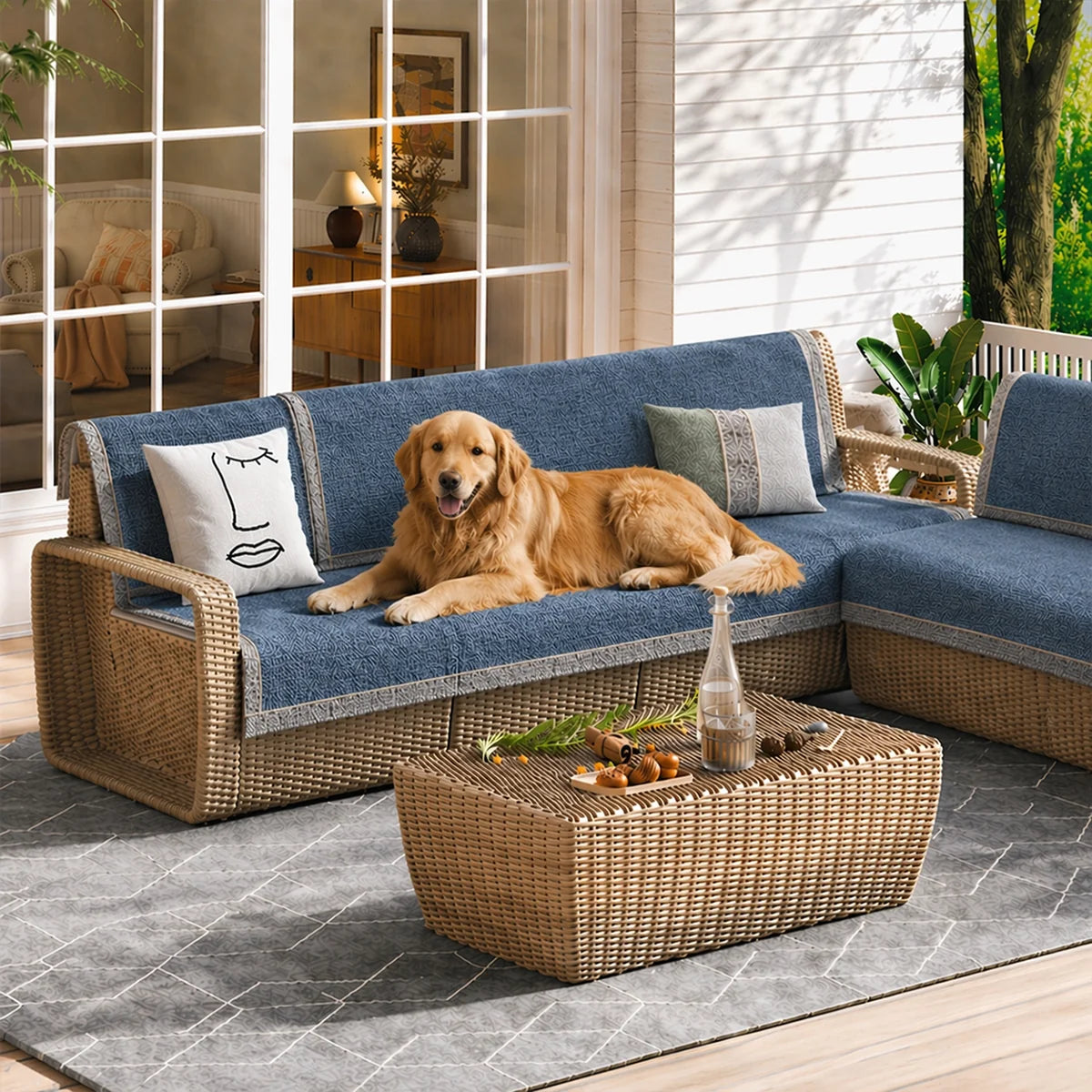 All-Season Modern Tweed Woven Chenille Anti-Slip Outdoor Garden Sofa Cover