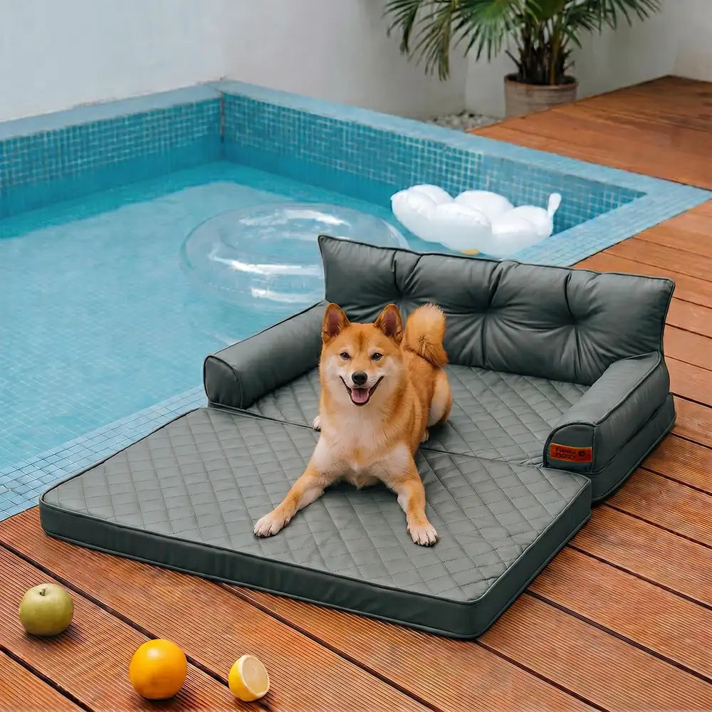 Luxe Faux Leather Foldable Orthopedic Outdoor Large Dog Bed
