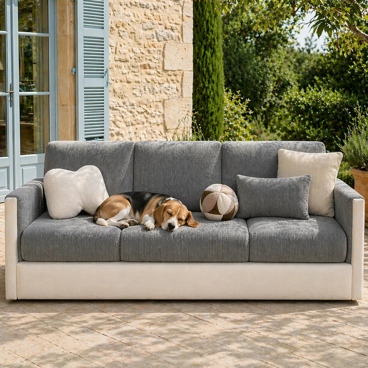 Vertical Stripe Corduroy Anti-Scratch Stretch Full-Cover Outdoor Garden Sofa Cover