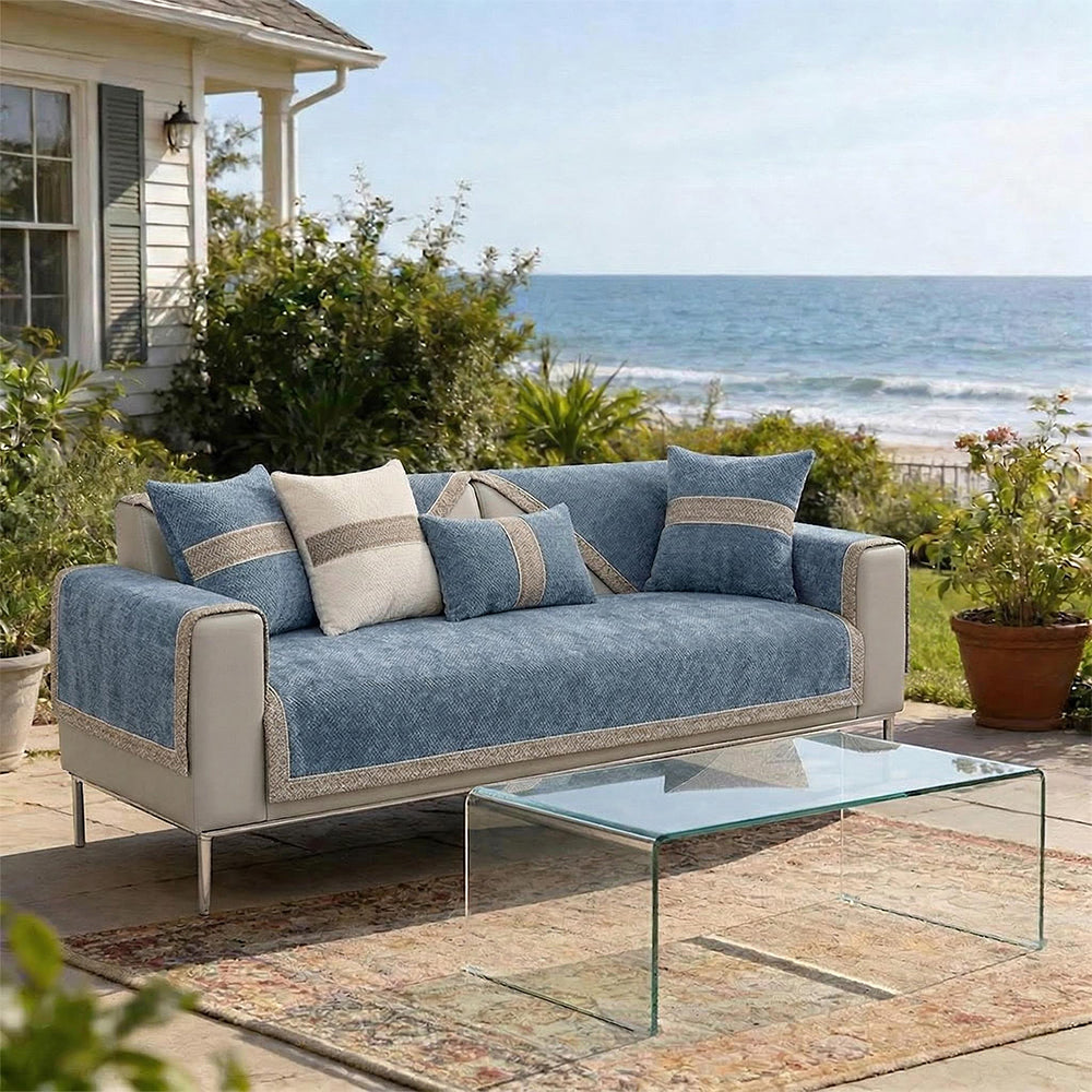 All-Season Modern Tweed Woven Chenille Anti-Slip Outdoor Garden Sofa Cover