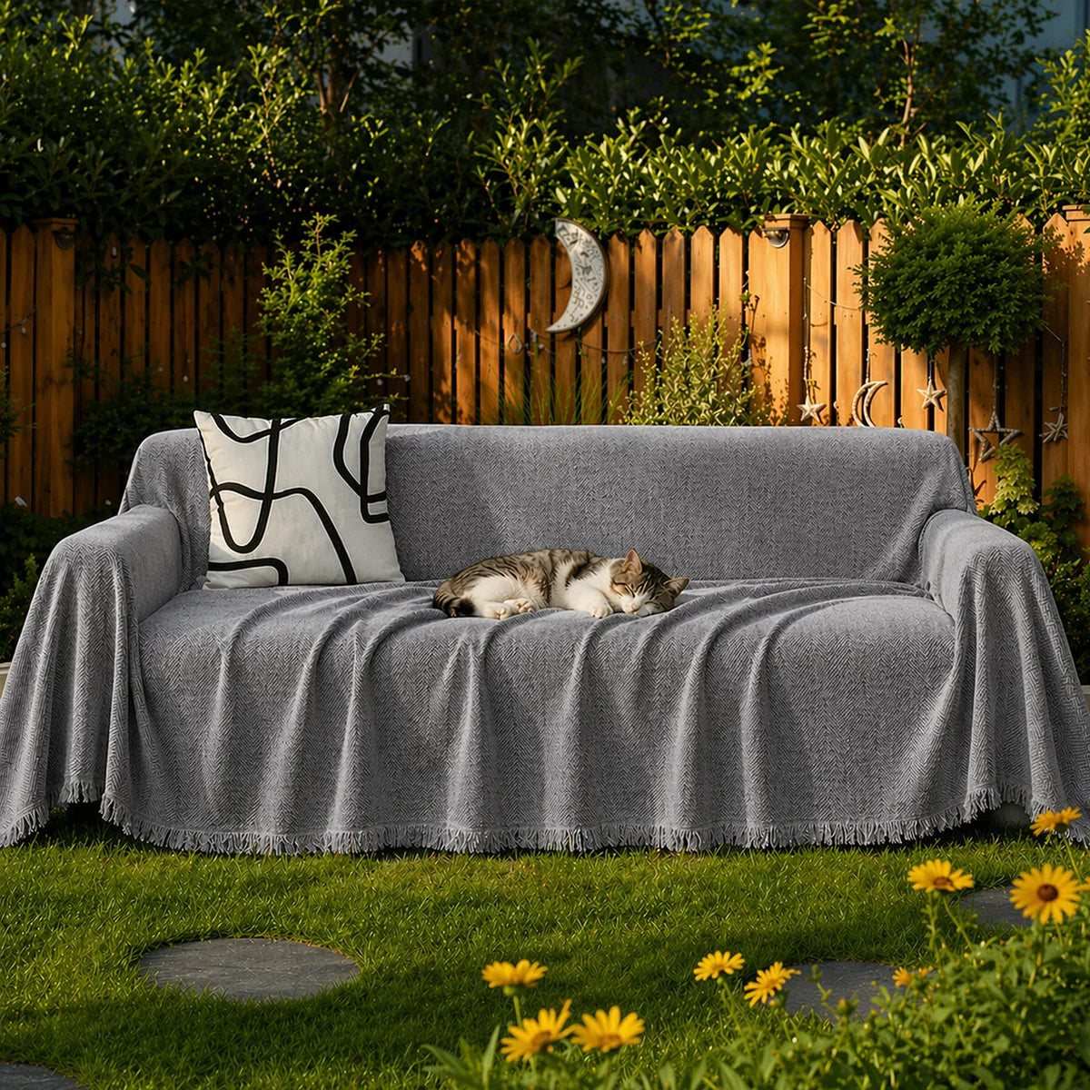 Chenille Blanket Herringbone Tassel Outdoor Garden Sofa Cover Sofa Throw Blanket