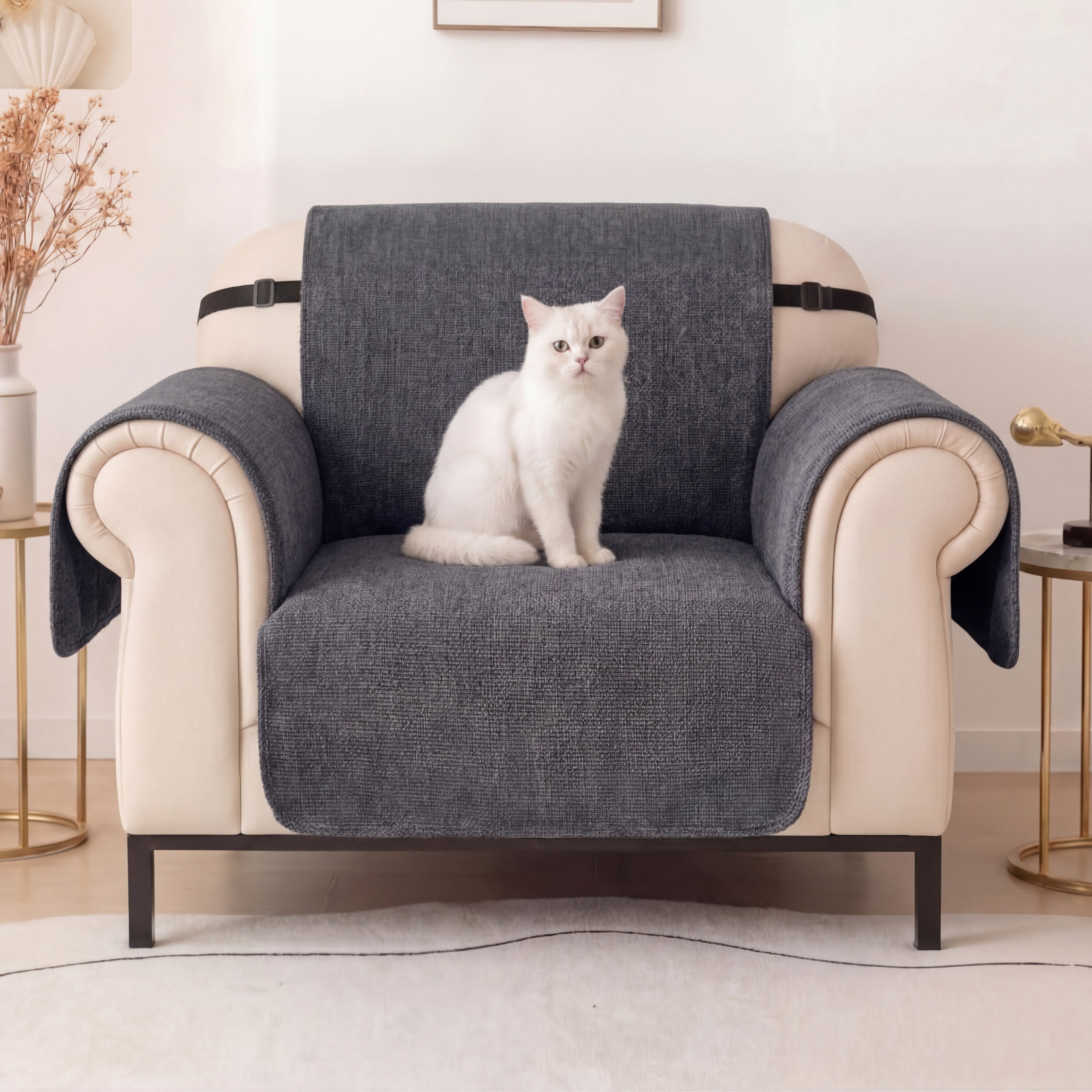 One-Piece Chenille Scratch-Resistant Sofa Covers Durable Water-Repellent Non-Slip Recliner Armchair Covers