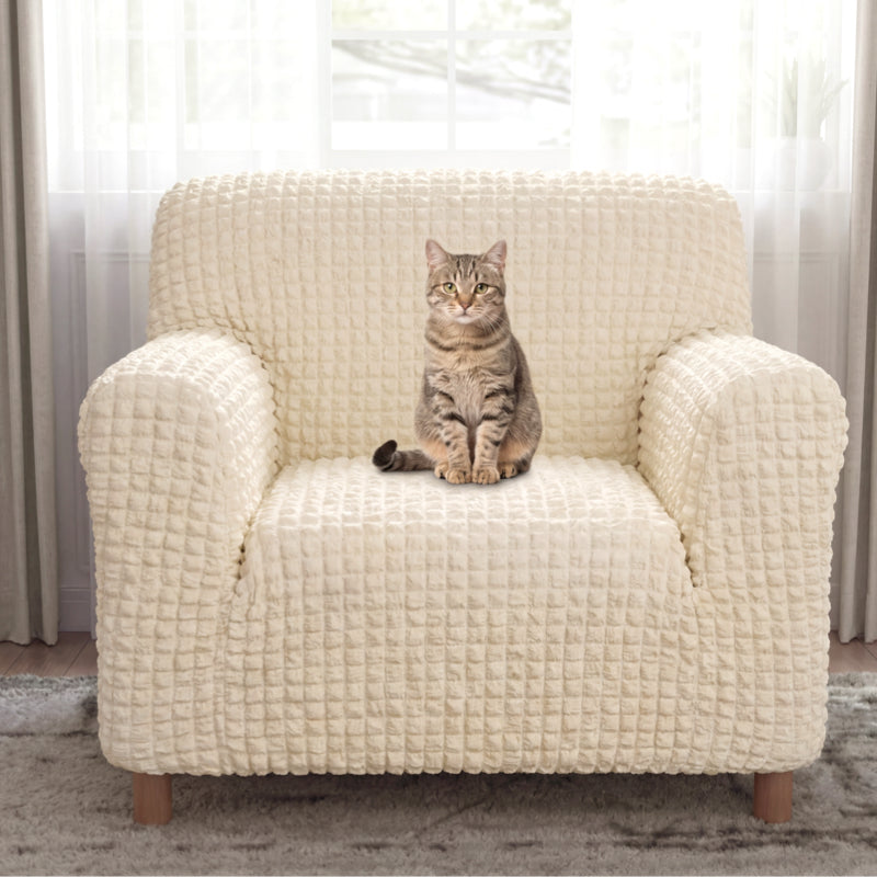 Cream Style Seersucker Breathable Armchair Cover Settee Cover Stretchy Full-Coverage Sofa Cover
