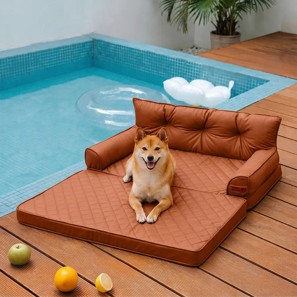 Luxe Faux Leather Foldable Orthopedic Outdoor Large Dog Bed