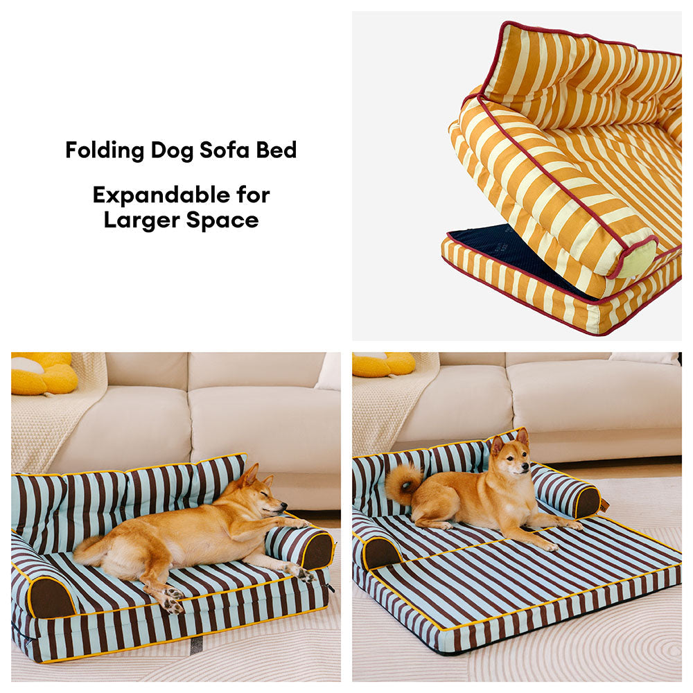 Stripe Waterproof Foldable Large Dog Sofa Bed for Crate