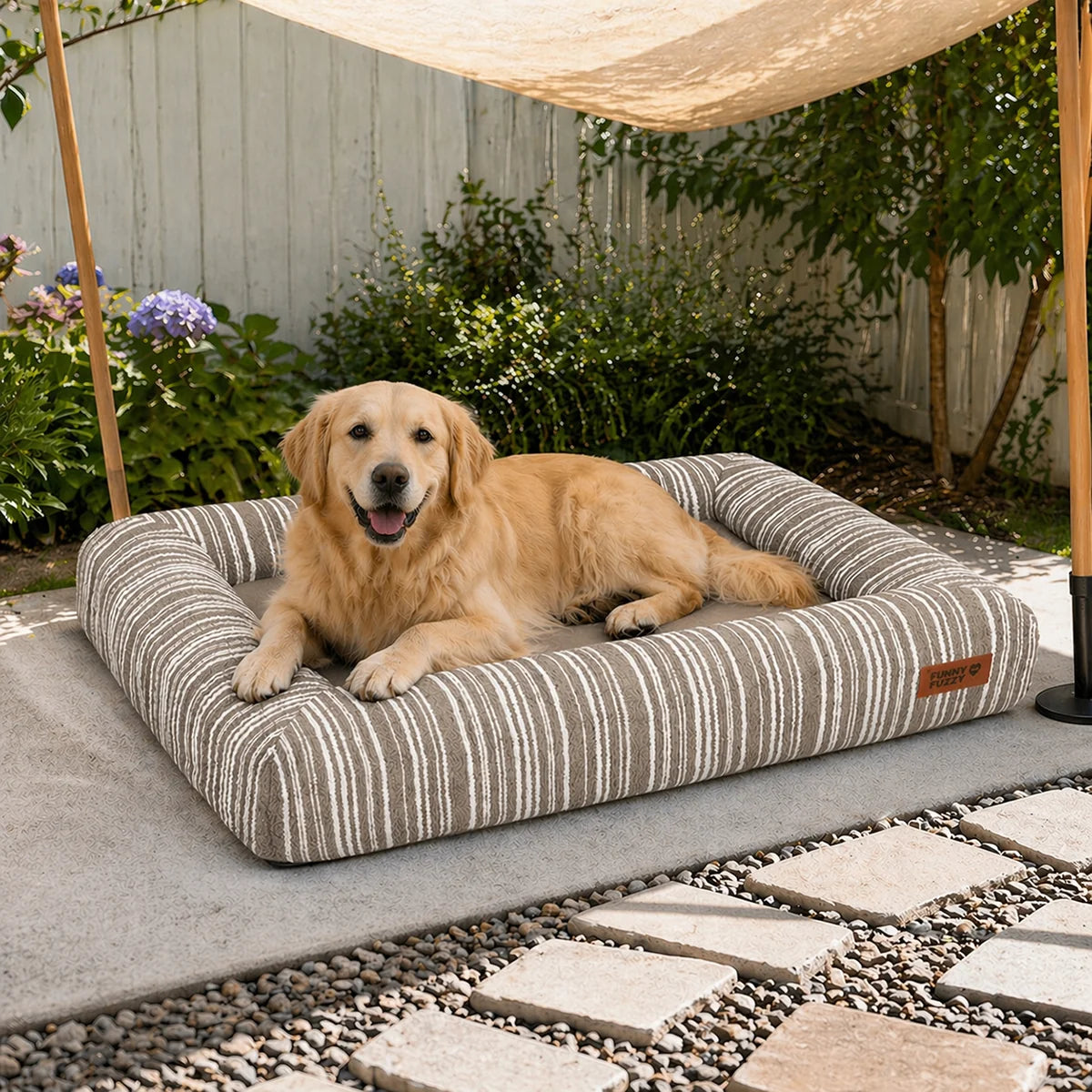 Orthopedic All-season Memory Foam Bolster Boucle Garden Outdoor Dog Bed - Funnyfuzzy SnugNest
