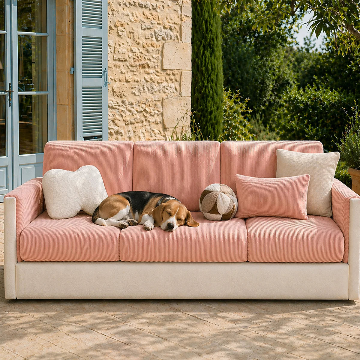 Vertical Stripe Corduroy Anti-Scratch Stretch Full-Cover Outdoor Garden Sofa Cover