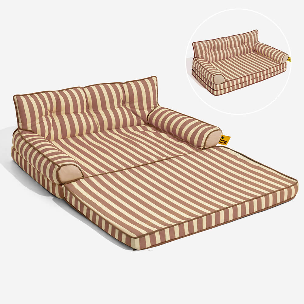 Stripe Waterproof Foldable Large Dog Sofa Bed for Crate