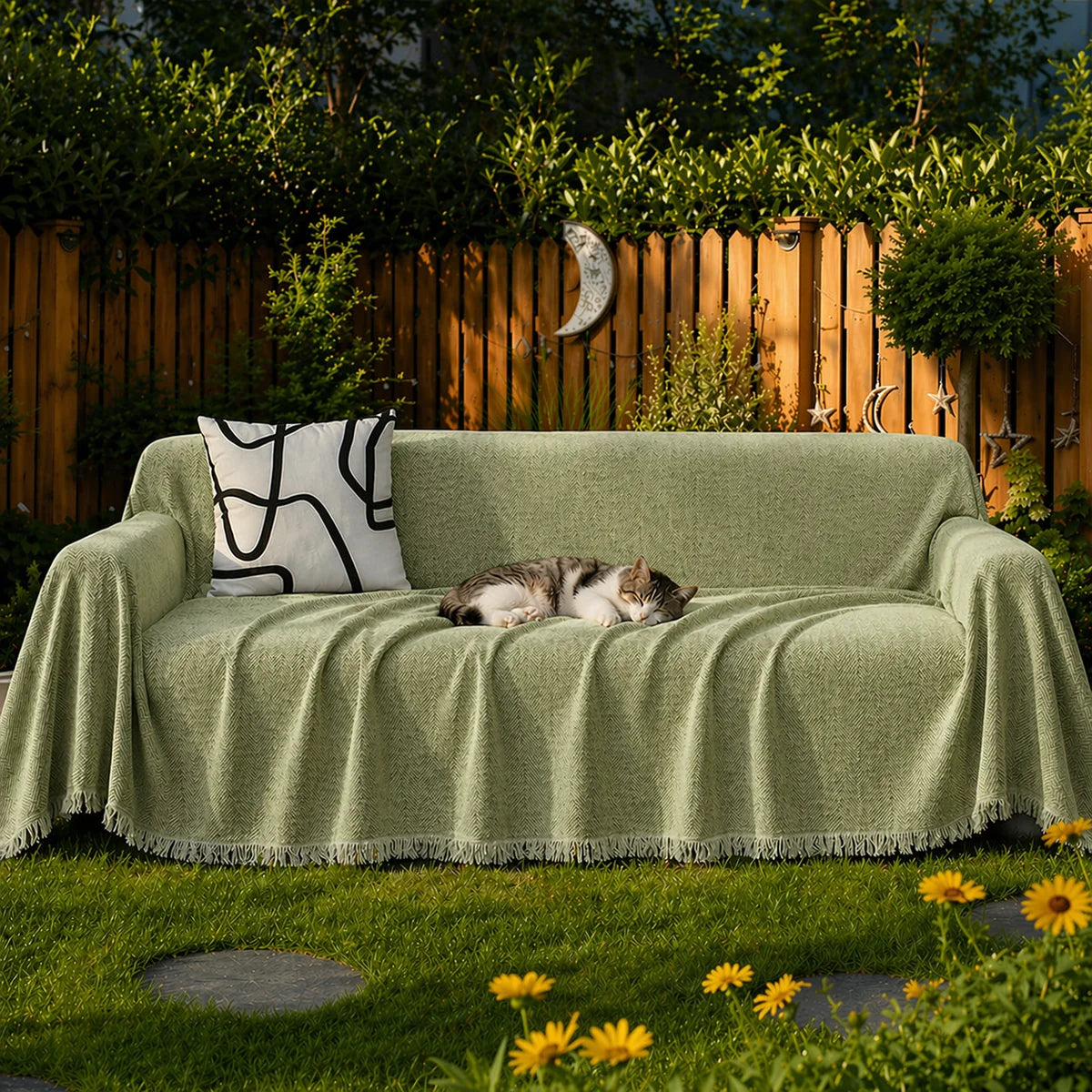 Chenille Blanket Herringbone Tassel Outdoor Garden Sofa Cover Sofa Throw Blanket