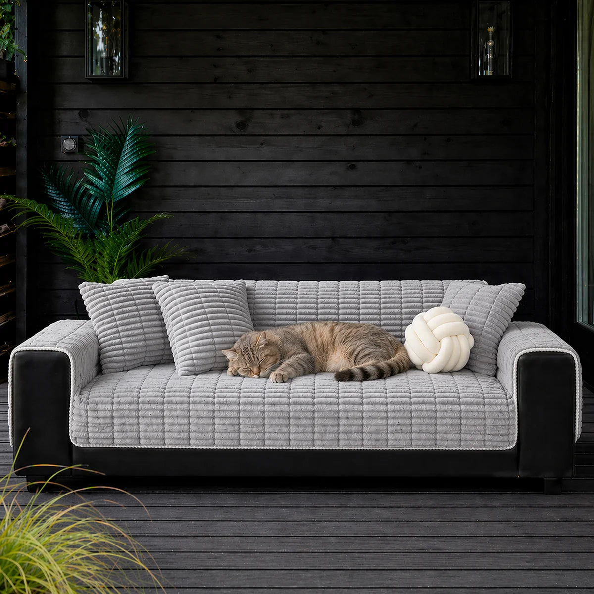 Waterproof One-Piece Cozy Flannel Sofa Protection Non-Slip Outdoor Garden Sofa Cover