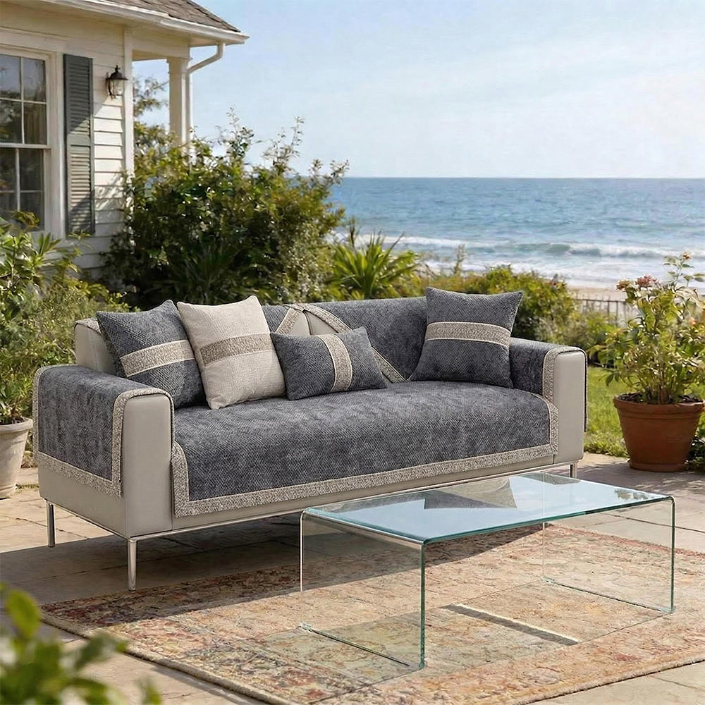 All-Season Modern Tweed Woven Chenille Anti-Slip Outdoor Garden Sofa Cover