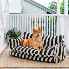Trendy Striped Faux Lambswool Double Layer Garden Outdoor Dog & Cat Sofa Bed