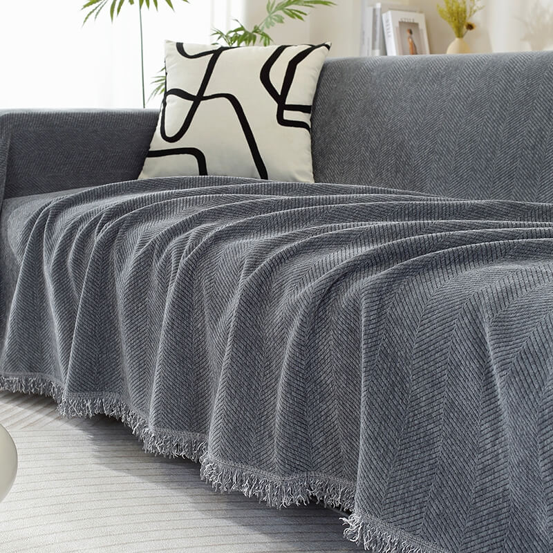 Chenille Blanket Herringbone Tassel Sofa Cover Sofa Throw Blanket Armchair Cover