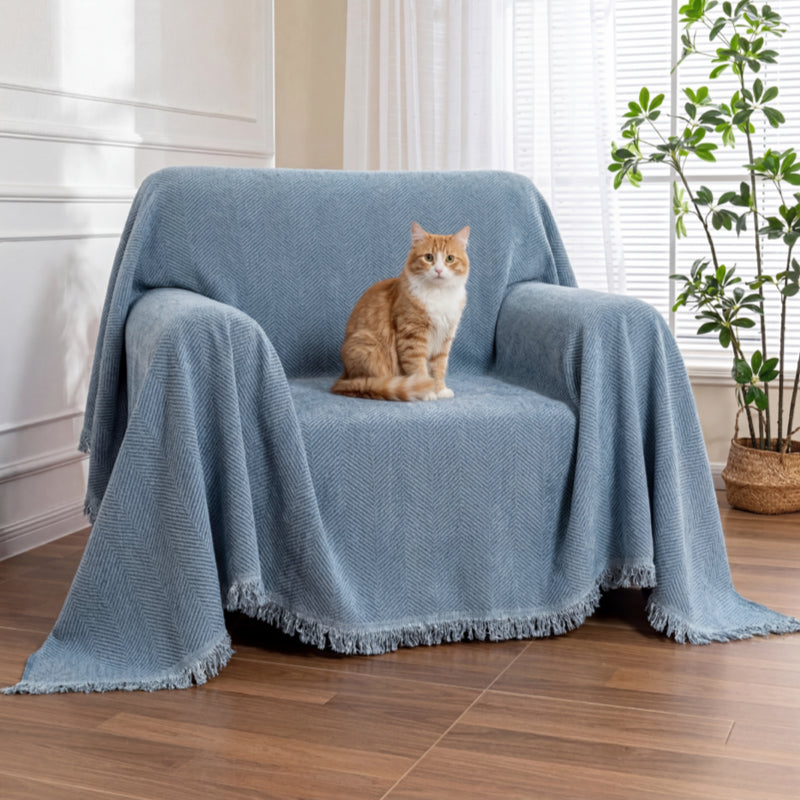 Chenille Blanket Herringbone Tassel Sofa Cover Sofa Throw Blanket Armchair Cover