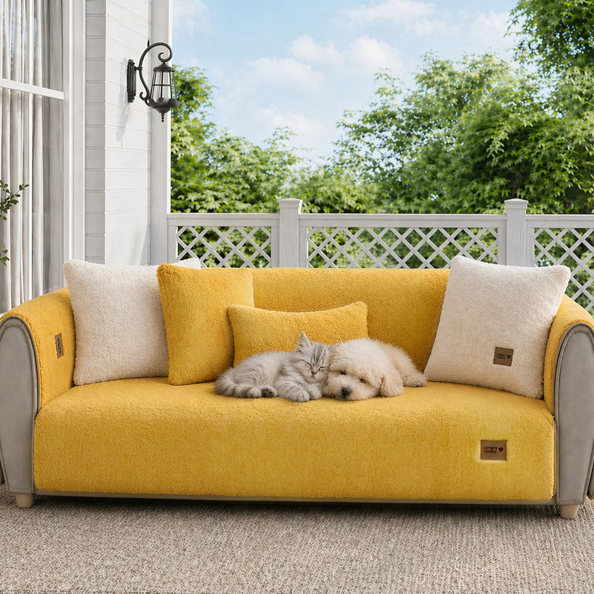 Sherpa Fleece Non-Slip Outdoor Garden Sofa Cover