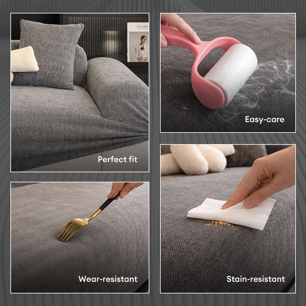 Herringbone Full Coverage Scratch-Resistant Sofa Protection Magic Stretch  Corner Couch Cover