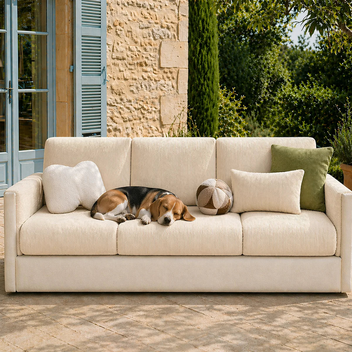 Vertical Stripe Corduroy Anti-Scratch Stretch Full-Cover Outdoor Garden Sofa Cover