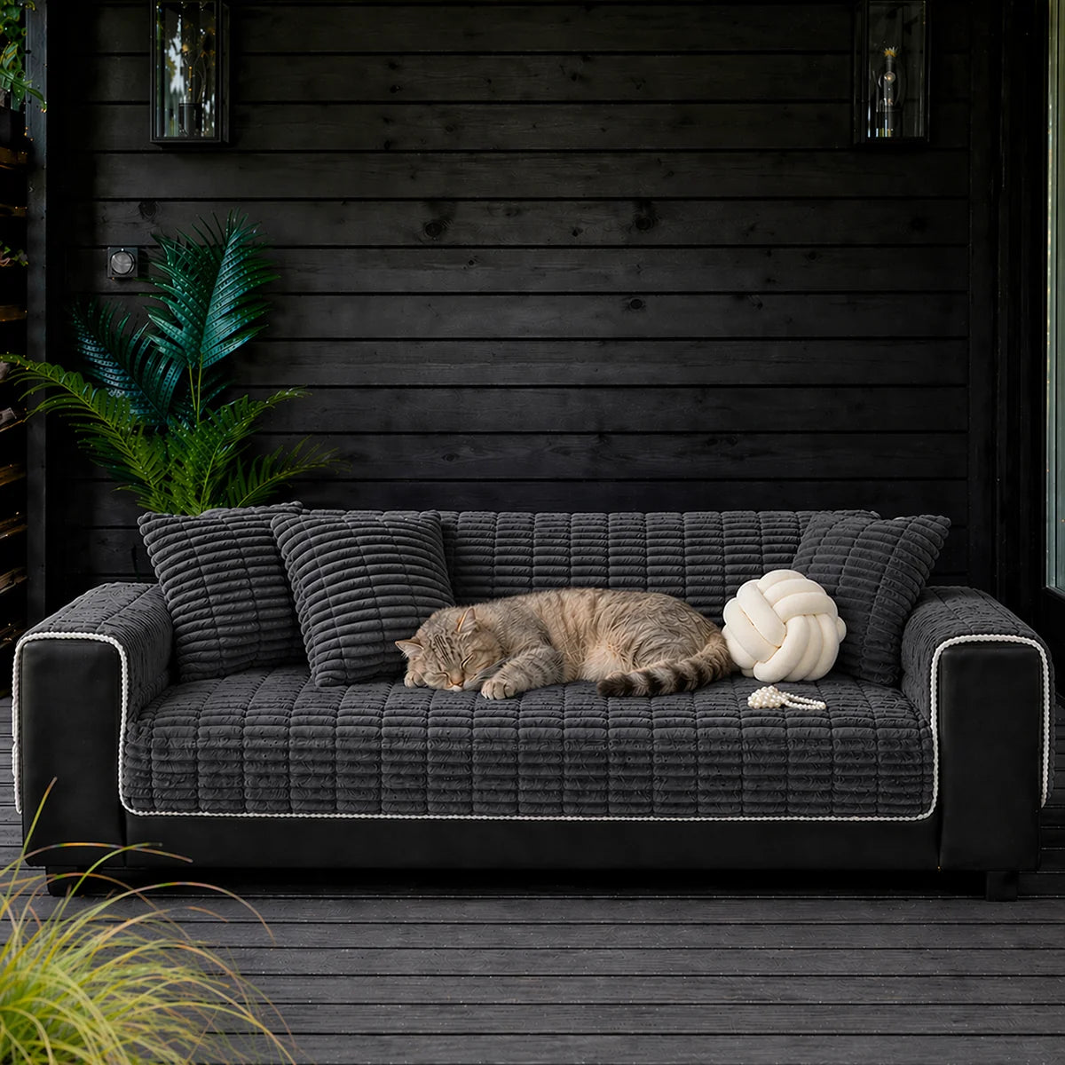 Waterproof One-Piece Cozy Flannel Sofa Protection Non-Slip Outdoor Garden Sofa Cover