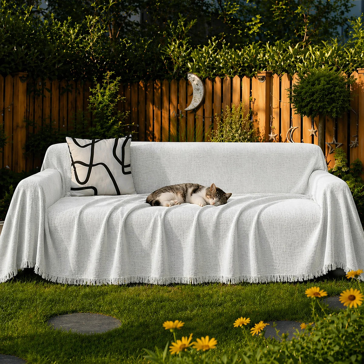 Chenille Blanket Herringbone Tassel Outdoor Garden Sofa Cover Sofa Throw Blanket