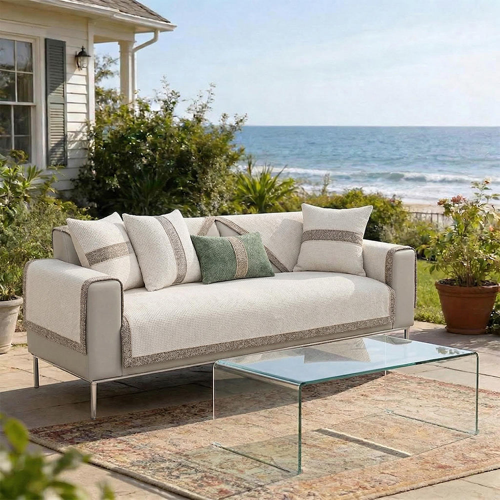 All-Season Modern Tweed Woven Chenille Anti-Slip Outdoor Garden Sofa Cover