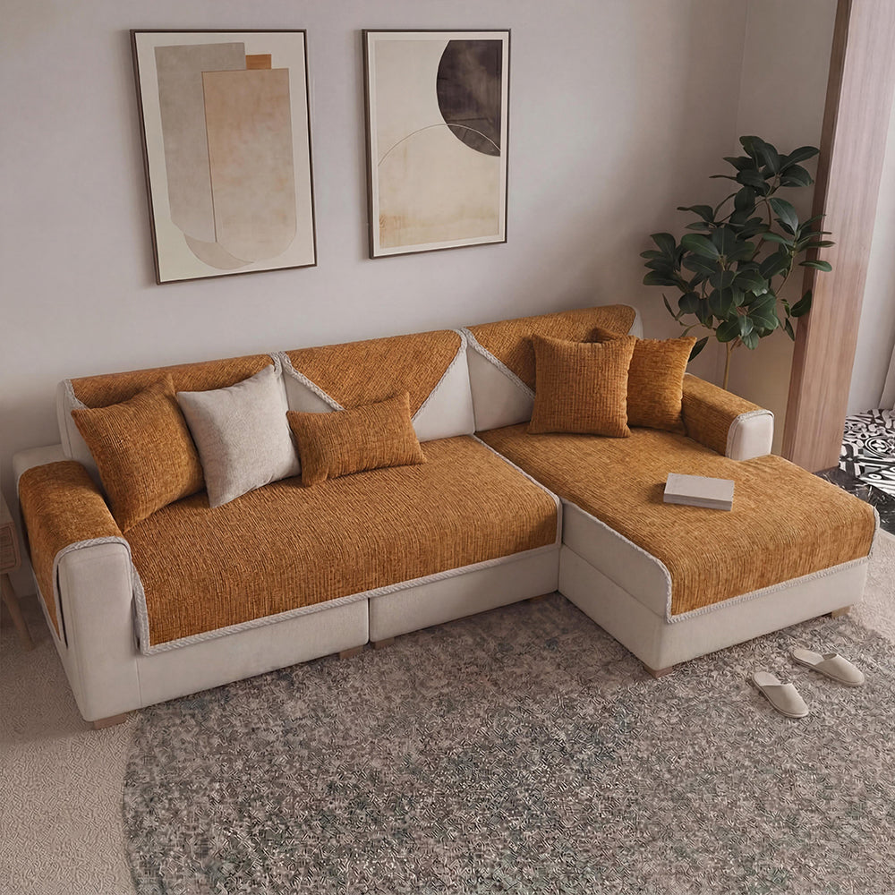 Waterproof Antimicrobial Simple Chenille Fabric Anti-scratch  Corner Couch Cover