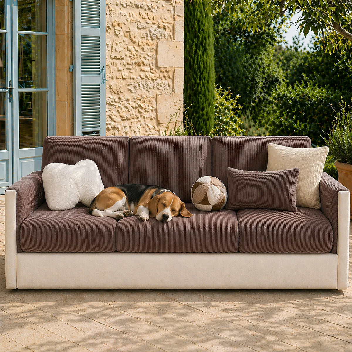 Vertical Stripe Corduroy Anti-Scratch Stretch Full-Cover Outdoor Garden Sofa Cover