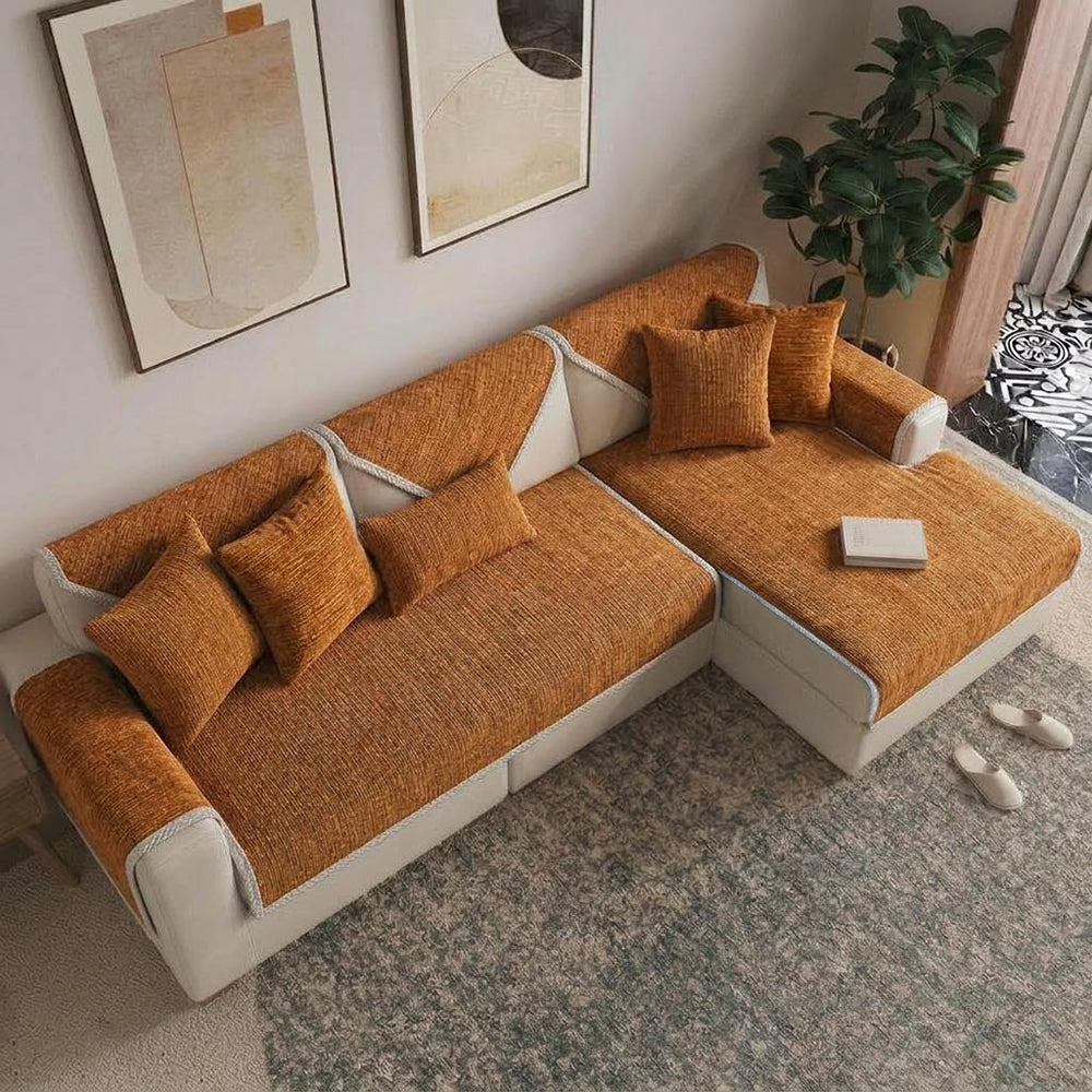 Waterproof Antimicrobial Simple Chenille Fabric Anti-scratch  Corner Couch Cover