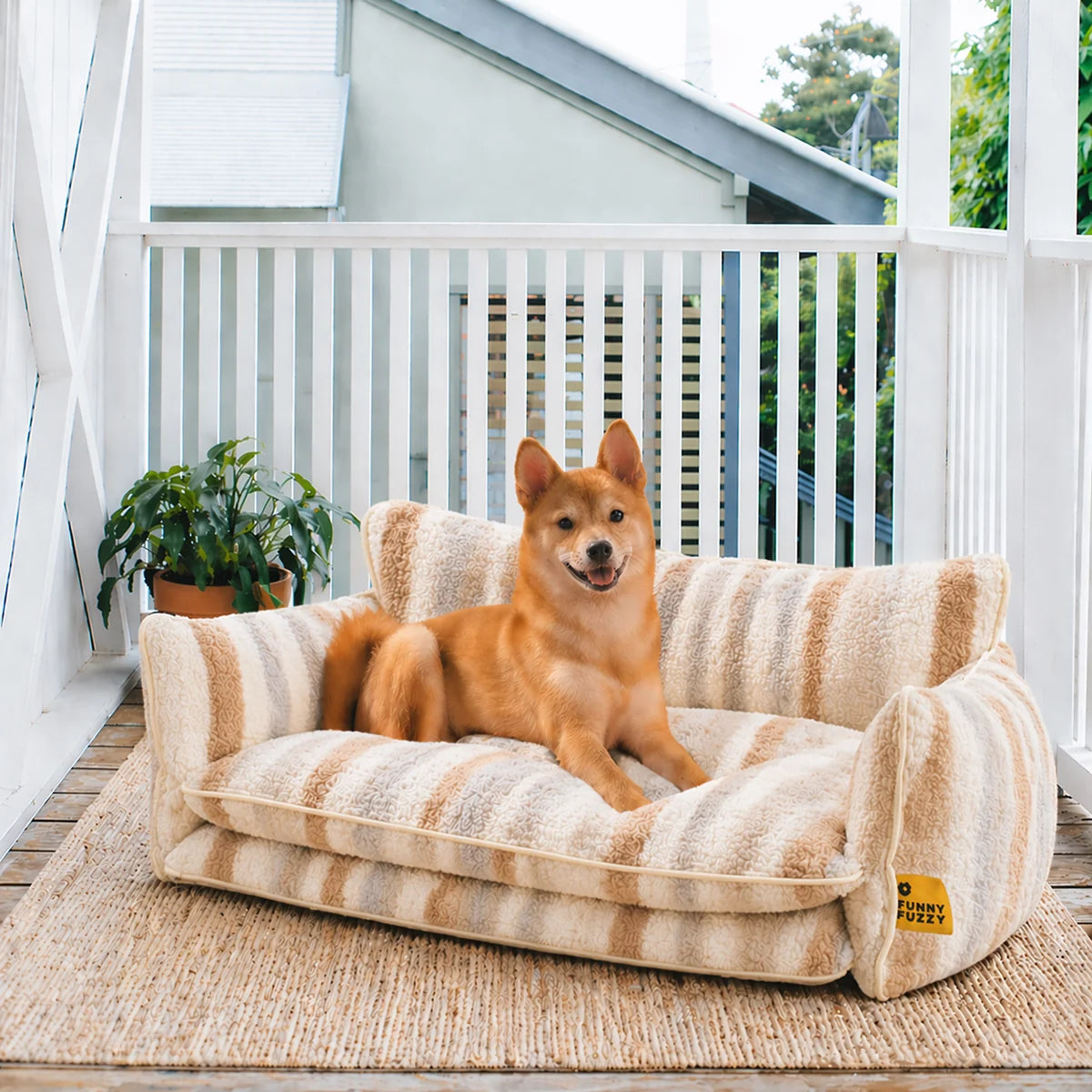 Trendy Striped Faux Lambswool Double Layer Garden Outdoor Dog & Cat Sofa Bed