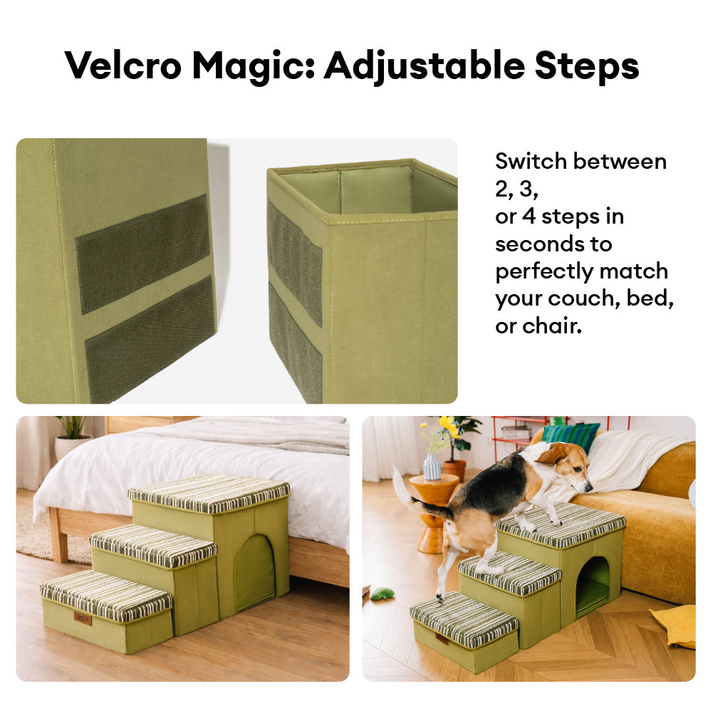 Foldable Dog Stairs with Storage and Condo Dog Steps - Funnyfuzzy SnugNest