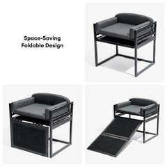 Elevated Pet Sofa Bed with Stairs Ramp for Bedside Lounge or Dog Window Perch - Pet-Friendly Bedroom