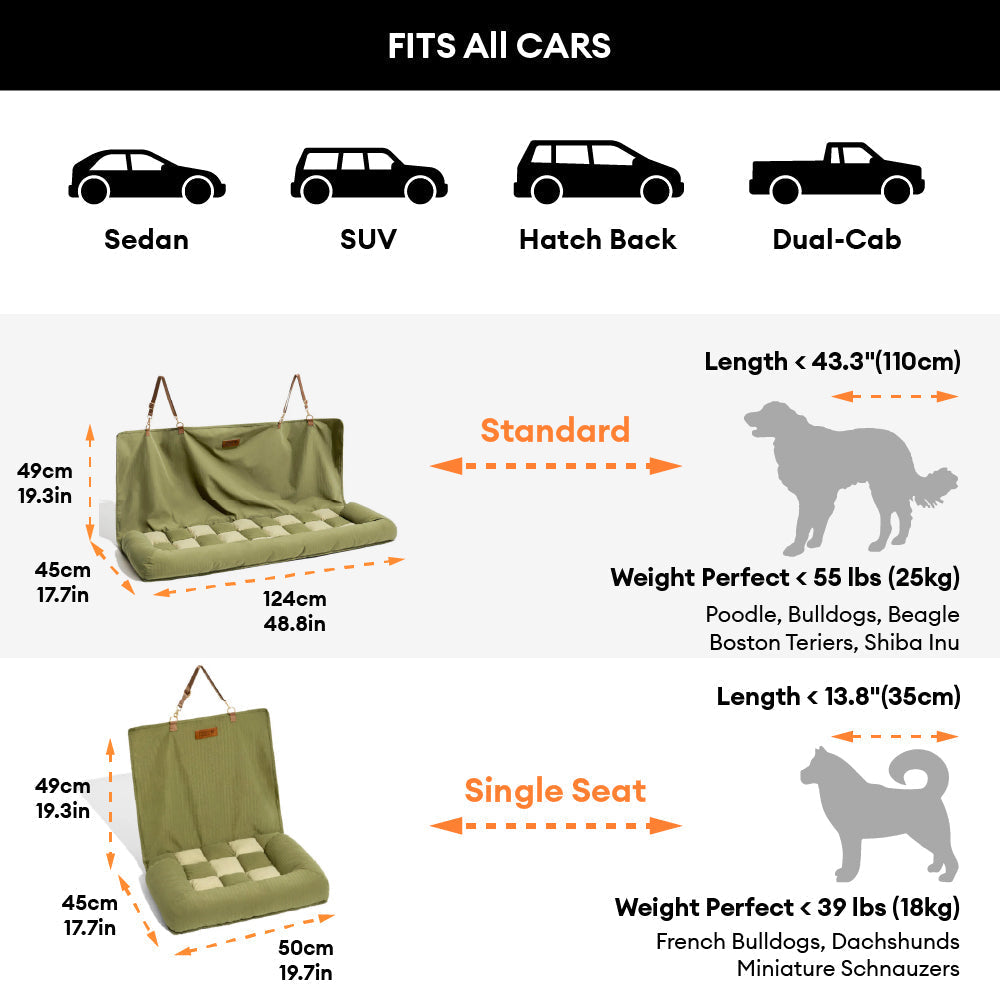 Travel Bolster Safety Back Seat Large Dog Car Seat Bed - Roadtrip