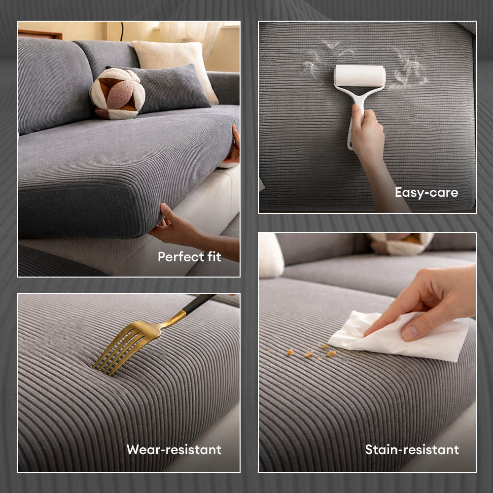 Vertical Stripe Corduroy Anti-Scratch Stretch Full-Cover Sofa Cover
