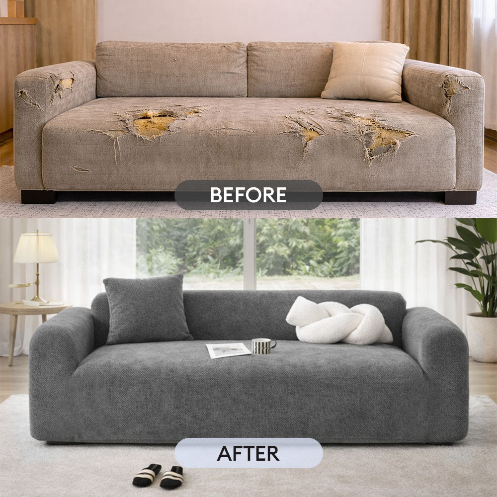 Herringbone Full Coverage Scratch-Resistant Sofa Protection Magic Stretch  Corner Couch Cover