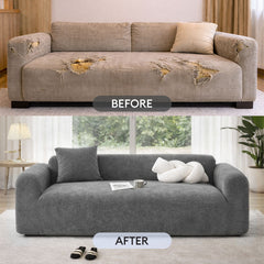 Herringbone Full Coverage Scratch-Resistant Sofa Protection Magic Stretch  Corner Couch Cover