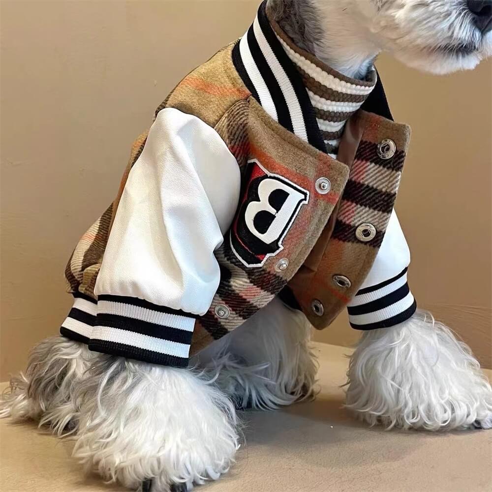 Plaid Baseball Dog Jacket – Sporty and Stylish Outerwear for Dogs Dog Clothes