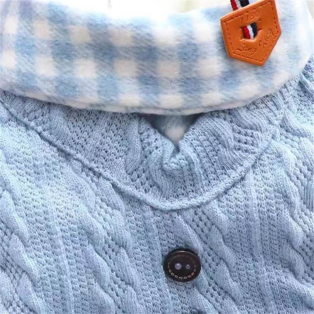 Cozy Knitted Dog Jumper Sweater with Plaid Collar – Available in Pink & Blue