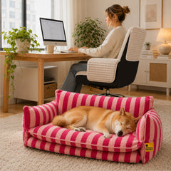 Trendy Striped Faux Lambswool Double Layer Dog & Cat Sofa Bed - Home Office