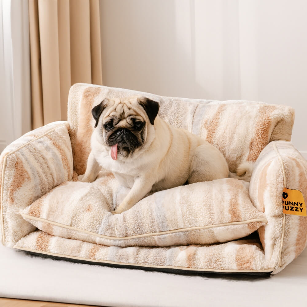 Trendy Striped Faux Lambswool Double Layer Dog & Cat Sofa Bed - Home Office