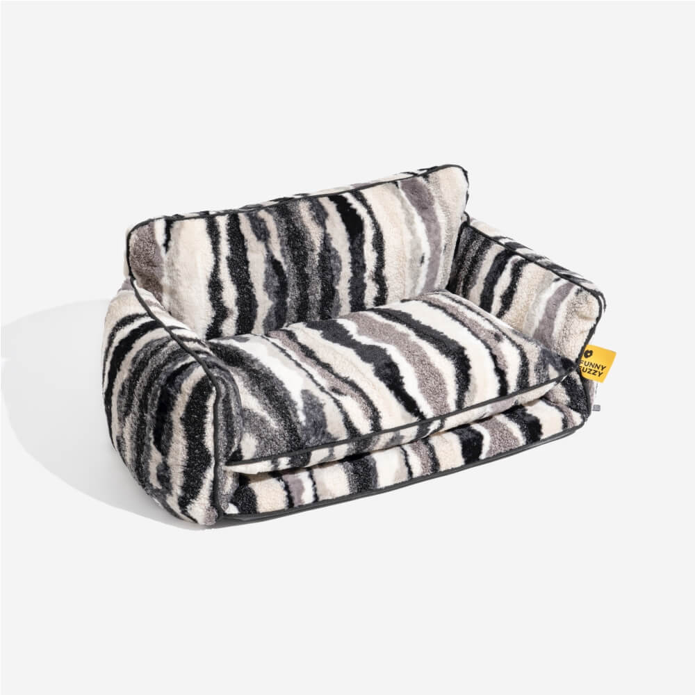 Trendy Striped Faux Lambswool Double Layer Garden Outdoor Dog & Cat Sofa Bed