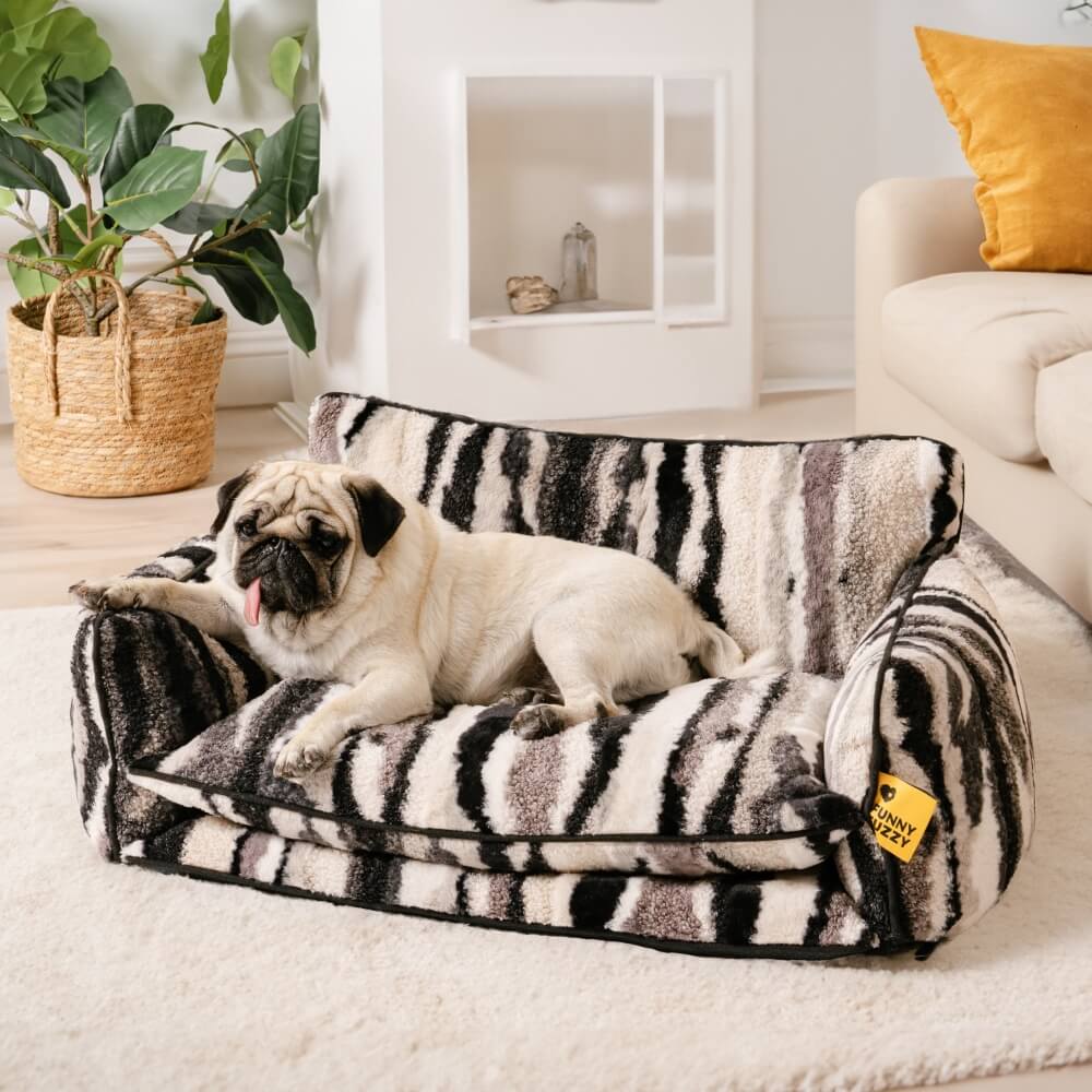 Trendy Striped Faux Lambswool Double Layer Garden Outdoor Dog & Cat Sofa Bed