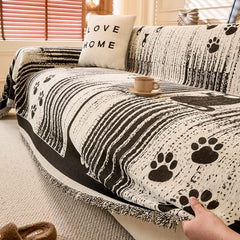 Cartoon Paw Print Chenille Anti-Scratch Throw Sofa Cover Sofa Throws