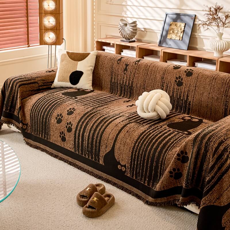 Cartoon Paw Print Chenille Anti-Scratch Throw Sofa Cover Sofa Throws