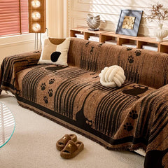 Cartoon Paw Print Chenille Anti-Scratch Throw Sofa Cover Sofa Throws