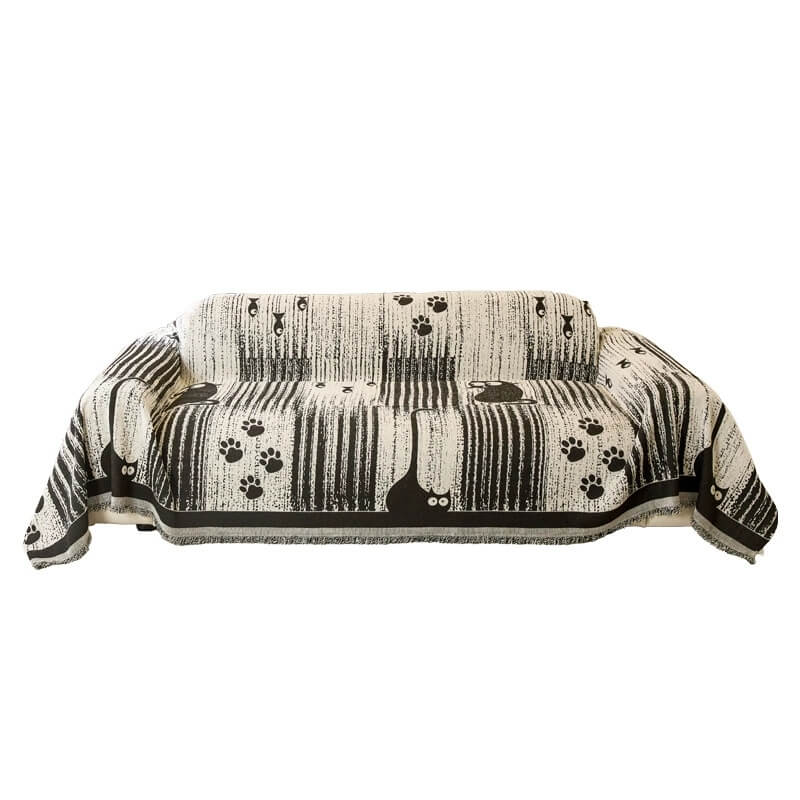 Cartoon Paw Print Chenille Anti-Scratch Throw Sofa Cover Sofa Throws